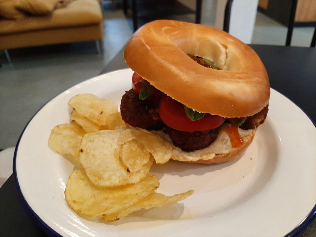 Falafel and hummus bagel at Basekamp Swansea
