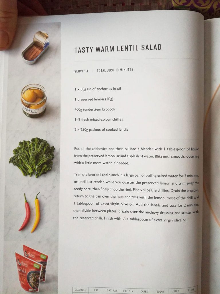 TASTY WARM LENTIL SALAD taken from the book '5 Ingredients – Quick & Easy Food' By Jamie Oliver