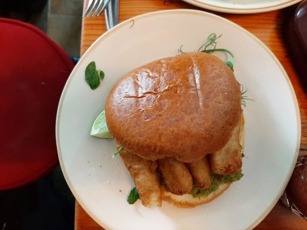 The Observatory Swansea  - fish finger sarnie with crushed minted peas and lemon pepper mayo.