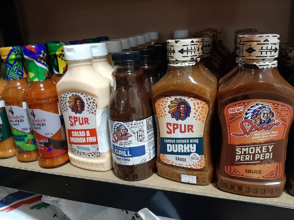 Nala's Shop - South African Products:  Spur Salad French Fry Dressing, Spur Original & Spicy Grill Basting, Spur Famous Chicken Wing Durky Sauce and Spur Smokey Peri Peri Sauce.