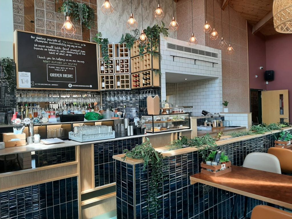 Interior of the bar at  'The Green Room in Swansea'