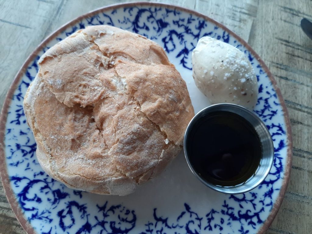House Baked Bread served warm with olive oil and balsamic vinegar at the Gin & Juice Mumbles Swansea