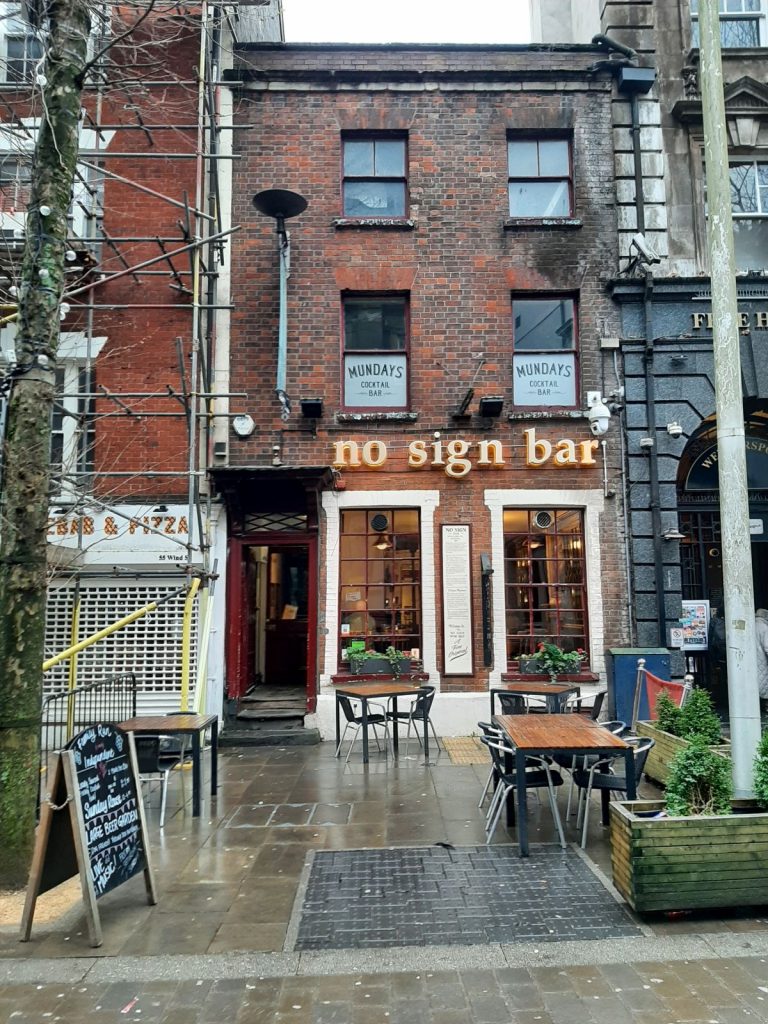 The façade of No Sign Wine Bar Swansea 