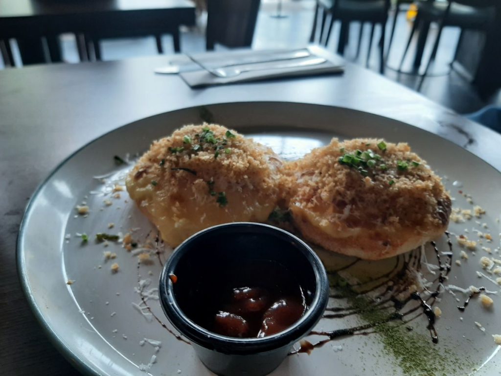 Photo of the Cheese and toasted muffin with brown Sauce at 'The Storyteller' in Swansea