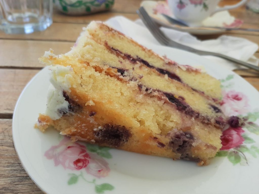 Lemon and raspberry cake at Aberglasney Gardens Tearoom