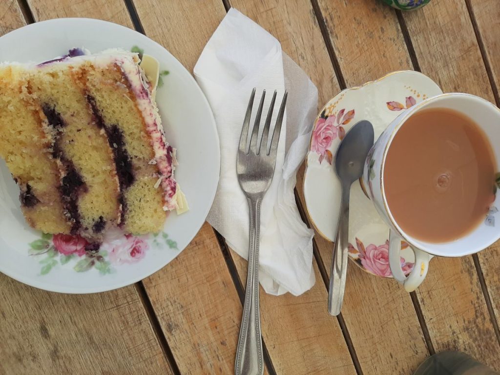 Lemon and raspberry cake with Tea at Aberglasney Gardens Tearoom