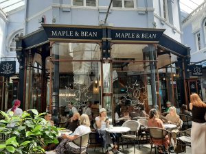 The façade of Maple & Bean, located at 28 Morgan Arcade, Cardiff.
